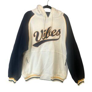 VIBES Hoodie Men's Size L Kangaroo Pocket Zip Pockets Detail Ribbed Cuffs & Hem